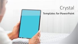  Presentation with black hands - PPT theme having black-tablet-device-mockup background and a white colored foreground