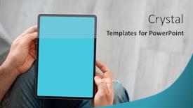  Presentation with black hands - PPT theme with black-tablet-device-mockup background and a light gray colored foreground