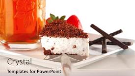  Presentation with tea cake - Theme with black tea and cake served with strawberry background and a lemonade colored foreground