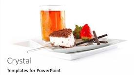  Presentation with tea cake - Colorful slides enhanced with black tea and cake served with strawberry backdrop and a white colored foreground