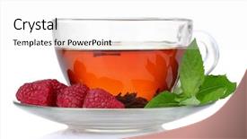  Presentation with black tea - PPT theme consisting of black tea in cup mint and raspberry isolated on white background and a white colored foreground