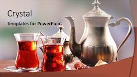  Presentation with black tea - Cool new presentation theme with black tea in glass cups backdrop and a soft green colored foreground