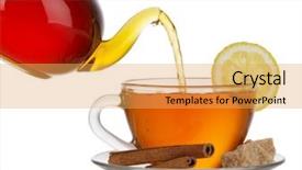  Presentation with black tea - Beautiful PPT theme featuring black tea with cane-sugar lemon and cinnamon backdrop and a yellow colored foreground