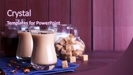  Presentation with milk tea - Audience pleasing PPT layouts consisting of black tea with milk and lump sugar and spices in glassware on color wooden planks background backdrop and a tawny brown colored foreground