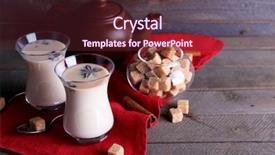  Presentation with milk tea - Colorful slide set enhanced with black tea with milk in glasses and teapot with lump sugar on color wooden planks background backdrop and a tawny brown colored foreground