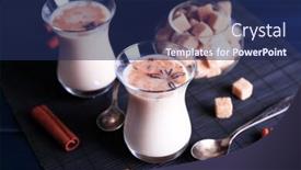  Presentation with milk tea - Amazing PPT theme having black tea with milk in glasses and teapot with lump sugar on bamboo mat and color wooden planks background backdrop and a navy blue colored foreground