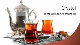  Presentation with black tea - Theme with black tea with silver utensils background and a white colored foreground