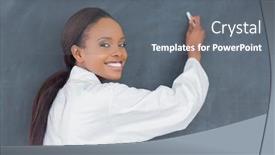  Presentation with black teacher - Beautiful PPT layouts featuring black teacher holding a chalk in a classroom backdrop and a gray colored foreground
