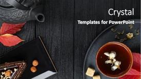  Presentation with black tea - Audience pleasing presentation theme consisting of slice of cake autumn leaves backdrop and a dark gray colored foreground
