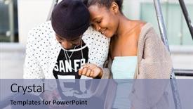  Presentation with 3d man sitting question mark - Theme consisting of black teens - african man sitting with girlfriend background and a seafoam green colored foreground