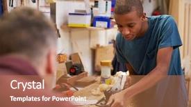  Presentation with apprentice - Presentation consisting of black teens - carpenter with apprentice planing wood background and a coral colored foreground