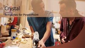  Presentation with teens - Presentation theme enhanced with black teens - carpenter with apprentice planing wood background and a coral colored foreground