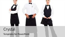  Presentation with waitress - Presentation design consisting of black tie - group of waiter and waitress background and a light gray colored foreground