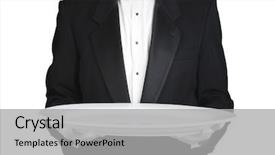  Presentation with waiter - Presentation having black tie - waiter holding a large white background and a light gray colored foreground