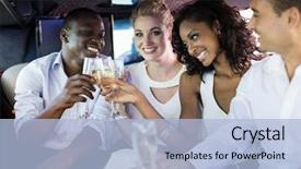  Presentation with guys night out - Audience pleasing presentation theme consisting of black tie - well dressed people drinking champagne backdrop and a light blue colored foreground