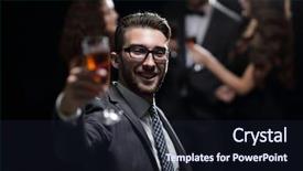  Presentation with glass - Presentation theme having black tie event - elegant man raising his glass background and a wine colored foreground