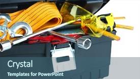  Presentation with white black grafitti - Cool new presentation design with black toolbox with tools isolated backdrop and a ocean colored foreground