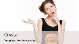  Presentation with black woman - Cool new presentation design with black top with hamburger print backdrop and a lemonade colored foreground