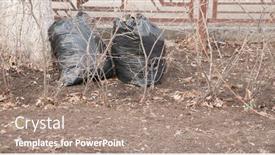  Presentation with cleaning service - PPT theme enhanced with black-trash-plastic-bags-full background and a coral colored foreground