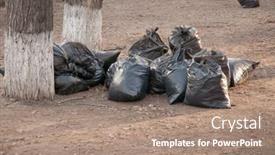  Presentation with cleaning service - PPT theme featuring black-trash-plastic-bags-full background and a coral colored foreground