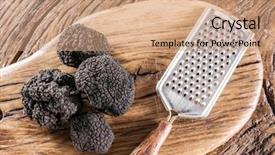  Presentation with old wooden table food - Theme enhanced with black truffles on the old background and a coral colored foreground