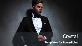  Presentation with black man - Presentation theme with black tuxedo looking to side background and a dark gray colored foreground