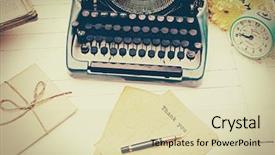  Presentation with books flowers - Colorful PPT theme enhanced with black typewriter with old book backdrop and a soft green colored foreground