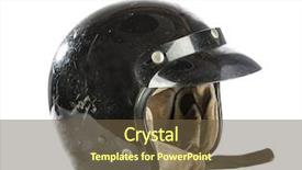  Presentation with vintage motorcycle - Colorful presentation enhanced with black used vintage motorcycle helmet backdrop and a tawny brown colored foreground