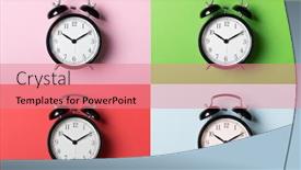  Presentation with pink black - Presentation theme featuring black-vintage-alarm-clock background and a coral colored foreground