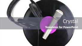  Presentation with vinyl record - Beautiful PPT theme featuring black vinyl record with headphones and microphone isolated on white backdrop and a gray colored foreground