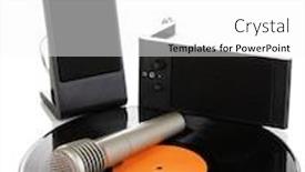  Presentation with vinyl record - Beautiful presentation design featuring black-vinyl-record-with-loudspeakers backdrop and a white colored foreground
