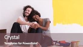  Presentation with young happy couple - Presentation theme consisting of black wall - happy young multiethnic couple relaxing background and a violet colored foreground