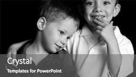  Presentation with two cute sisters playing - Colorful presentation theme enhanced with black white children - two cute boys studio portrait backdrop and a gray colored foreground