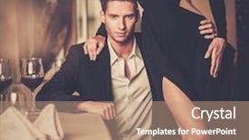  Presentation with well - Colorful presentation theme enhanced with black white fashion - sexy well-dressed young couple backdrop and a coral colored foreground