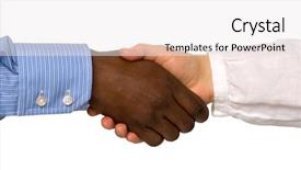  Presentation with peace treaty handshake map - Presentation theme having black white hands - handshake isolated background and a white colored foreground