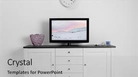  Presentation with management stop light - PPT theme enhanced with black white tv - tv set in the interior background and a light gray colored foreground