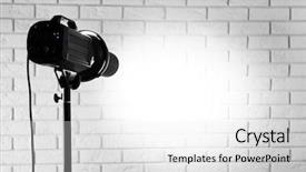  Presentation with white brick - Slide set with black white vintage - photo studio with lighting equipment background and a white colored foreground