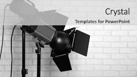  Presentation with electrical equipment motor - Presentation design featuring black white vintage - photo studio with lighting equipment background and a light gray colored foreground