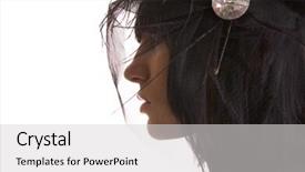  Presentation with company profile potrait - Slide set having black widow - portrait of sensual model background and a light gray colored foreground