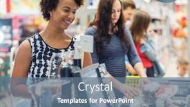  Presentation with black woman - Cool new PPT theme with black-woman-buying-goods backdrop and a ocean colored foreground