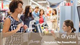  Presentation with grocery store - Audience pleasing theme consisting of black-woman-buying-goods backdrop and a coral colored foreground