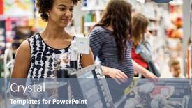  Presentation with grocery store - PPT theme having black-woman-buying-goods background and a gray colored foreground