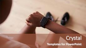  Presentation with black woman praying - Audience pleasing PPT theme consisting of black woman checking smart watch backdrop and a tawny brown colored foreground