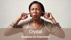  Presentation with black-woman - Presentation design enhanced with black woman hearing anything background and a coral colored foreground