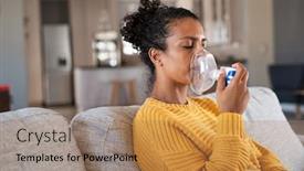  Presentation with self medication - Amazing theme having black-woman-holding-a-mask backdrop and a coral colored foreground
