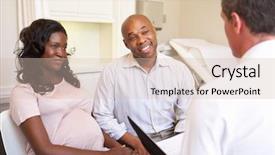  Presentation with clinic - Slide set consisting of black woman pregnancy - couple meeting with obstetrician background and a lemonade colored foreground