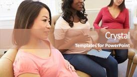  Presentation with women meeting - Presentation design consisting of black woman pregnancy - pregnant women meeting at ante background and a coral colored foreground