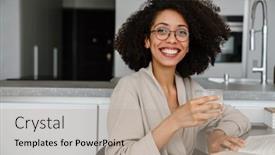  Presentation with black woman - Presentation theme consisting of black-woman-wearing-eyeglasses-reading background and a mint green colored foreground