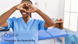  Presentation with black woman - Presentation theme having black-woman-with-braids-working background and a light blue colored foreground