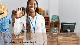  Presentation with black woman - Presentation having black-woman-with-braids-working background and a coral colored foreground
